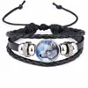 Moon Wolf Feito à mão Cabochão de Vidro Pulseira de Couro Tecido Bangles Mens Black Punk Animal Pulseiras hip hop jóias drop ship