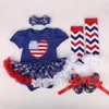 10Styles Baby Grils Tutu Robes Barboteuses 4Pcs Ensemble avec Barboteuses Bandeaux Chaussures Chaussettes Drapeaux Américains Rouge Bleu Étoiles Robes Jour de L'Indépendance