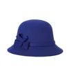 Elegante Vintage Baksteen Rode Cloche Hat 100% Wol Vilt Zwart Fedoras Bowknot Herfst Winter Bowler Hoeden voor Vrouwen