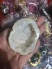 1 peça crua druza azul agate cluster geode fatia pingente de prata colar de cristal branco natural para categações de cura