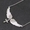 Angel Wing Necklace Ladies Imitation Crystal Choker Necklace Guardian Women Biker Crystal Jewelry Gifts Her Girl Cross Necklace
