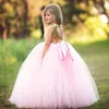 Sparkly Golden Sequins Flower Girls Dresses Jewel Neck Bow Ärmlös Tjej Pagant Klänning Puffy Tulle Boll Gown Födelsedag Klänning Skräddarsy