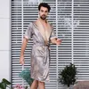 2018 männer Seide Nachthemd Robe Sommer Kurzhülse Kimono Pyjamas Bademantel Herren Druck Plus Größe 5XL Satin Hause Kleidung männlichen