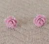 Boucles d'Oreilles Tige Argent Fleur Rose Corail Rose Violet Véritable 10mm