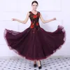 2019 NUOVI adulti / ragazze ballo vestito da ballo donne moderno valzer concorso standard ballo vestito rosso sexy pizzo fiore stampato abito senza maniche