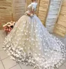 Aplikacje motyli suknie balowe suknie ślubne z iluzją długie rękawy suknie ślubne koronkowe ręcznie robione kwiaty sukienki ślubne vestidos3249087