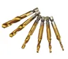 Brand New 6 pz M3-M10 Combinazione Drill Tap Bit Set HSS 6542 Titanio Rivestito Sbavare Svasatore Punte Strumenti di Lavorazione Del Legno