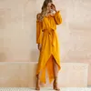 Summer Sundress Long Women Ruffle Beach Dress Strapless Long Sleeve Loose Sexy Off Shoulder Lace Boho Cotton Maxi Dress split Dress Vestido