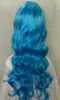Parrucca completa per cosplay di halloween, ricci lunghi bluastri, azzurri, per ragazza, per adulti, per capelli sintetici da festa