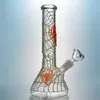 Glow in the Dark Hookahs Glass Bong Spider Web Bongs Water Pipes Cobweb Pattern Dab Oil Rigs with 14.5mm Joint GID02