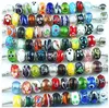 Tsunshine Murano Glass Beads Agujero grande Plateado Plateado European Lampwork Spacer Bead Brazalets Charm para joyería Hacer adultos 50 PCS Mix
