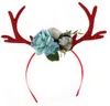 Christmas Headband Elk Deer Antlers Ear Hair Hoop with Flowers Antlers Costume Ear Party Band Floral Hairband
