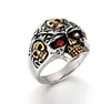 Punk Rock Men's Solid Skull Ring Gothic Biker Rider Red Eyes Stone Ring Vintage Stainless Steel Skeleton Finger Band Rings Men Jewelry