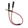 Mâle de 3,5 mm mâle 1 à 2 femelle Branche en métal rouge Câble audio Splitter des écouteurs Lovers Sweet Aux Câble