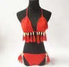 Crochet Bikini Tassel hecho a mano traje de baño de las mujeres Sexy verano traje de baño trajes de baño de moda de punto tankini crop top bragas ropa de playa B4083