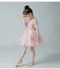 Hot koop 3D geappliceerd bloem meisjes jurken voor bruiloften korte pageant jurken met half mouwen knielengte tule kids prom jurk