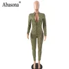 Abasona Kobiety Jumpsuits Vintage drukowane długie rękawy jesienne chude długie spodnie z przodu zamek błyskawiczny rompers damski kombinezon232c