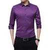  New Silky Formal Shirt Men Classic Business Slim Fit Dress Shirt Long Sleeve Solid Color Embroidery Collar Clothing