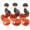 Oranje Ombre Menselijk Haarbundels met Kantsluiting T1B 350 Europese Maagd Haar 3bundles en Topsluiting Twee Tone Body Wave Double Inslag