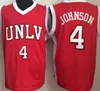 빈티지 Unlv 4 Larry Johnson Nevada 대학 농구 유니폼 망 홈 레드 화이트 스티치 셔츠 S-XXL