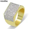 Vecalon Punk Hiphop Rock ring for men Pave setting 119pcs 5A Zircon cz Yellow Gold Filled 925 silver male Party Band rings4767920