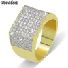 Vecalon Punk Hiphop Rock ring for men Pave setting 119pcs 5A Zircon cz Yellow Gold Filled 925 silver male Party Band rings241v