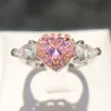 Yhamni 100% 925 Sterling Silver Angel Wings Pink CZ Zirconia Love Heart Wedding Jewelry Rings for Women Ring Gift Yra0226207D