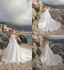 2019 Satin Wedding Dresses A Line Sweetheart Big Bow Belt Court Train Sleeveless Country Beach Wedding Dress Detachable Sleeves Bridal Gowns