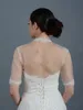 Ucuz Dantel Düğün Gelin Bolero Ceket Kapağı Saray Omuz silkme Fildişi Beyaz Sheer Kısa Kollu Aplike Tül Tül Weddin için Özel Yapım Ceket