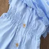 Vestido de verão para bebê infantil garotas menina criança princesa renda jeans offshoudler algodão