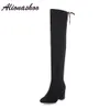 Alionashoo Hochqualität plus große Größe 34-48 Black Pink High Heel Sexy über dem Knie Oberschenkel Herbst Winter Women Stiefel