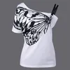 Лето Tee новая мода женщины бабочка печати футболка с коротким рукавом без бретелек девушка с плеча Майка Vestidos