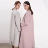 Designer de moda Longa casacos de lã de cashmere com pacotes decote de lapela branca rosa casacos