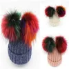 Boutique Kinder warme Strickmützen Herbst Winter neueste Mutter und Kinder passende Hüte Teenager Mädchen bunte Waschbär Wolle Ball Caps Beanie