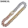 Hip Hop 12mm Tricolor Miami Cuban Link Cadeia Colar Gelado Full Zircon Homens Rock Bling Cool Ncklace 18 "22"