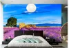 3D Duvar Kağıdı Duvar Dekor Fotoğraf Backdrop Orijinal mor güzel lavanta alan mavi gökyüzü altında Sanat Mural Oturma Odası için Büyük Boyama