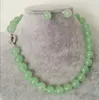 12mm äpple grön jade rund pärl pärlor halsband 18 "+ örhängen set