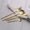 JANKNG 4Pcs/Lot Stainless Steel Silver Dinner Set Luxury Dinnerware Knife Fork TeaSpoon Tableware Cutlery Set Service for 1