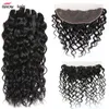 Ishow 10A Brazilian Water Wave With 13*4 Lace Frontal Peruvian Wet and Wavy 4 Bundles Malaysian Black Color Natural Wave Extensions for Women Girls All Ages 8-28inch