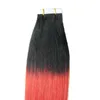 T1B / Kırmızı Ombre İnsan Saç 40 adet Perulu Saç Bant Uzantıları 100g İnsan Remy Bant Saç Uzantıları Insan Cilt Atkı Bant Uzatma