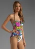 Ny trend Kvinnor Baddräkt Full Body Bodysuit Girl One-Piece Swimwear Sexig Beach Bikini Färgglada Polyester Elastisk Gul Leotard Print