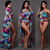 2018 summer, European and American bursting printing, ink and ink swimming suit, long sleeved coat and two suit of one shoulder swimsuit