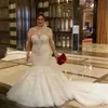 Dresses Luxury Plus Size Wedding Gown Fashion Beads Crystal High Neck Lace Appliques Wedding Dress Stunning Mermaid Long Sleeves Tulle Wed