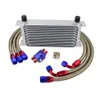 UNIVERSAL OIL COOLER KIT 19ROWS OIL COOLER + OIL FILTER ADAPTER + NYLON STAINLESS BRAIDED HOSE WITH PQY STICKER AND BOX