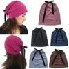 Chapeaux d'hiver pour femmes, bonnets à nœud, casquettes chaudes en coton, chapeau ample, Turban de Festival, couleur unie, Bonnet Hip Hop