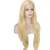 HotSelling Midle Part Blond Syntetisk Lace Front Wig Handgjorda Lång Naturvåg Hög temperatur Värmebeständig Fiber Hår Paryk för Kvinnor