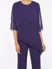 New Purple Mother Of The Bride Pantalone con giacca economici Chiffon Wedding Guest Dress Outfit Plus Size Indumento da sera formale Ju319c