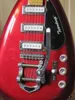 Custom Hutchins Brian Jones 1960s PGW Teardrop Signature Metallic Red Semi Hollow Body Chitarra elettrica Bigs Bridge 3 Pickups