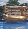 190 cm altın Kuğu Yüzme Şamandıra Yeni Dev Kuğu Flamingo Şişme Yüzen Yüzme Halka Raft Yüzer su Oyuncaklar yetişkin hava yatak