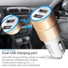 818 Metal Dual USB Port Car Charger Universal 21 Um adaptador de carregamento de LED para smartphone e tablet PC7578298